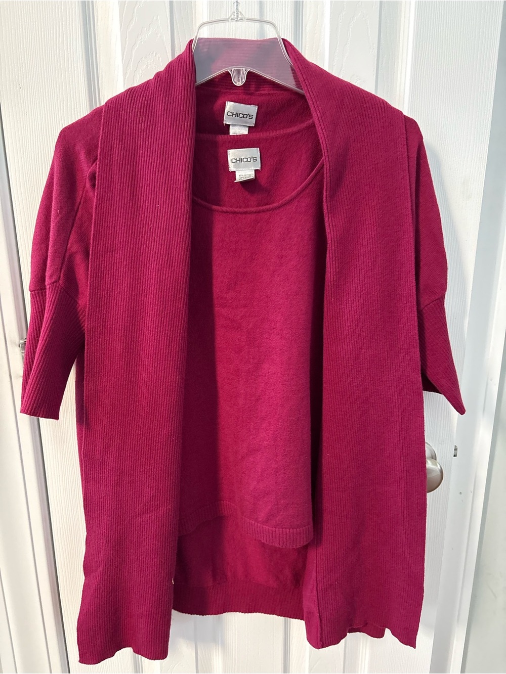 Chico's Berry Pink Open-Front Short-Sleeve Cardigan